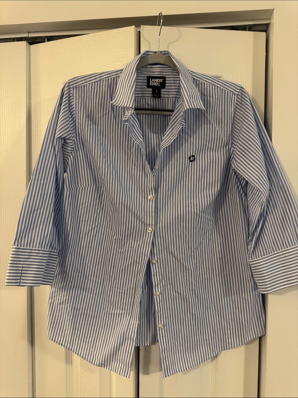 Chase Apparel Lands' End Light Blue and White Striped Dress button up  Shirt